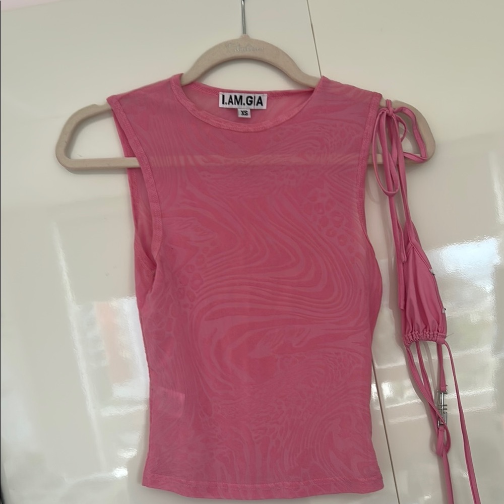 I.AM.GIA. Pink Sheer Crop top WITH Bathing Suit for Under